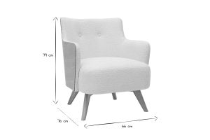 Fauteuil scandinave en tissu effet laine bouclée blanc cassé et bois clair VALMY
