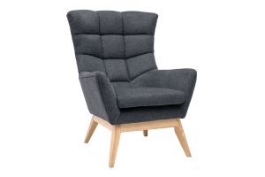 Fauteuil scandinave en tissu effet velours texturé gris foncé et bois clair BRODY