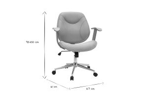 Chaise de bureau à roulettes design en tissu gris clair, bois clair et acier chromé YORKE