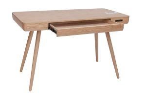 Bureau connecté multimédia  avec tiroir bois clair massif L120 cm CLEVER