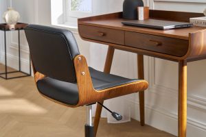 Sedia da ufficio girevole nero e legno scuro ARAMON