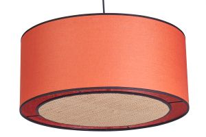 Suspension cylindrique en lin brique et rabane naturelle D50 cm TRAVES