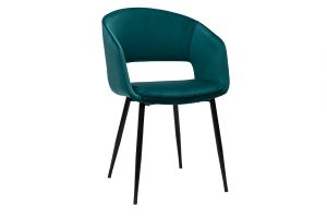 Chaise design en tissu velours bleu pétrole et métal noir PRISMA