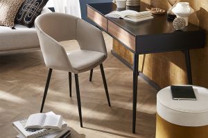 Chaise design en tissu velours bleu pétrole et métal noir PRISMA