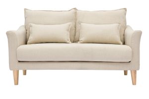 Canapé scandinave 2 places en tissu beige et bois clair KATE