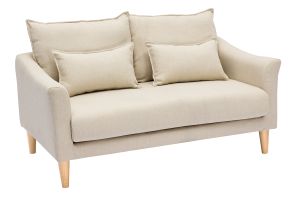 Canapé scandinave 2 places en tissu beige et bois clair KATE