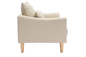 Canapé scandinave 2 places en tissu beige et bois clair KATE