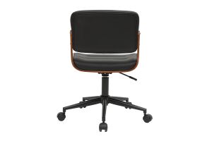 Chaise de bureau à roulettes design noir, bois foncé noyer et métal noir ARAMON