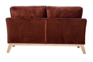 Canapé scandinave déhoussable 2 places en tissu velours rouge tomette et bois clair OSLO