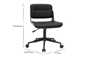 Chaise de bureau à roulettes design noir, bois foncé noyer et métal noir ARAMON
