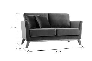 Canapé scandinave déhoussable 2 places en tissu velours rouge tomette et bois clair OSLO