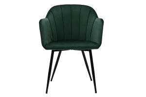 Chaise design en tissu velours vert foncé et métal noir MILLY