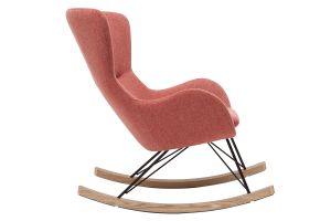Rocking chair scandinave en tissu effet velours texturé terracotta, métal noir et bois clair ESKUA