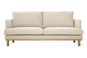 Canapé scandinave 3 places en tissu beige et bois clair HOBART