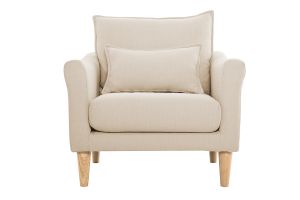 Fauteuil scandinave en tissu beige et bois clair KATE