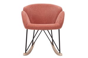 Rocking chair en tissu effet velours texturé terracotta, métal noir et bois clair RHAPSODY