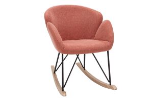 Rocking chair en tissu effet velours texturé terracotta, métal noir et bois clair RHAPSODY