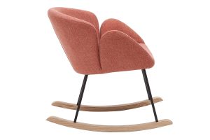 Rocking chair en tissu effet velours texturé terracotta, métal noir et bois clair RHAPSODY