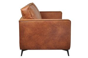 Canapé vintage 3 places cuir marron cognac aspect vieilli et métal noir SONNY