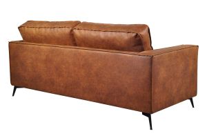 Canapé vintage 3 places cuir marron cognac aspect vieilli et métal noir SONNY