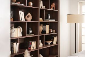 Bibliothèque design finition bois foncé noyer L92 cm EPURE