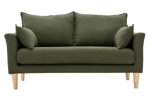 Canapé scandinave 2 places en tissu vert kaki et bois clair KATE