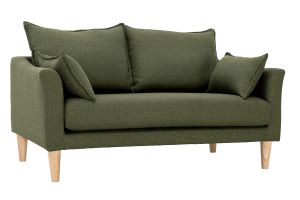 Canapé scandinave 2 places en tissu vert kaki et bois clair KATE
