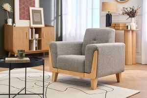 Poltrona scandinava grigio chiaro base legno FJORD