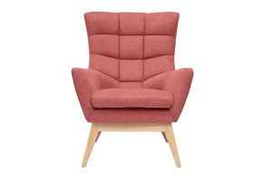 Fauteuil scandinave en tissu effet velours texturé terracotta et bois clair BRODY