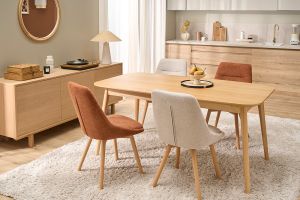 Table extensible rallonges intégrées rectangulaire en bois clair L180-230 cm FIFTIES