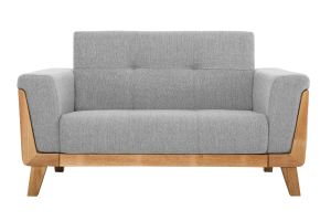Canapé scandinave 2 places en tissu gris et bois clair FJORD