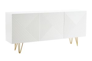 Buffet design blanc et métal doré 3 portes L160 cm OZEN