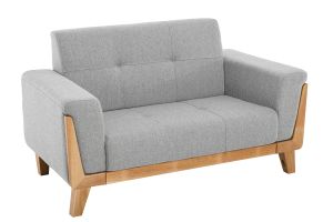 Canapé scandinave 2 places en tissu gris et bois clair FJORD