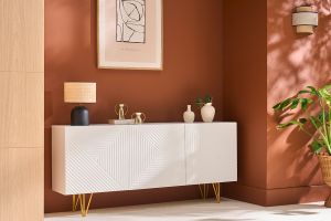 Buffet design blanc et métal doré 3 portes L160 cm OZEN