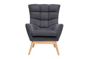Fauteuil scandinave en tissu effet velours texturé gris foncé et bois clair BRODY