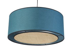 Suspension cylindrique en lin bleu paon et rabane naturelle D50 cm TRAVES
