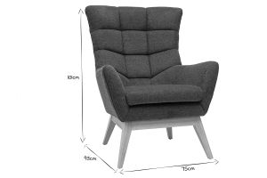 Fauteuil scandinave en tissu effet velours texturé gris foncé et bois clair BRODY