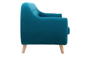 Canapé scandinave déhoussable 3 places en tissu bleu canard et bois clair YNOK
