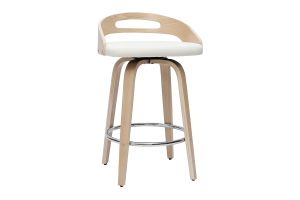 Tabourets de bar design bois clair et polyuréthane blanc 65cm pivotant 360° (lot de 2) MANO