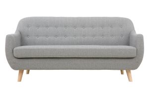 Canapé scandinave déhoussable 3 places en tissu gris clair et bois clair YNOK