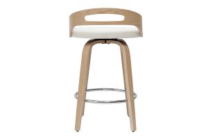 Tabourets de bar design bois clair et polyuréthane blanc 65cm pivotant 360° (lot de 2) MANO