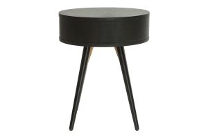 Table de chevet ronde avec tiroir bois et métal noir KORAL