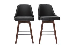 Tabourets de bar design pivotants 360° noir et noyer H65 (lot de 2) HASTA