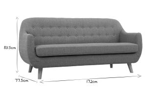 Canapé scandinave déhoussable 3 places en tissu gris clair et bois clair YNOK