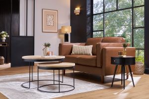 Table de chevet ronde avec tiroir bois et métal noir KORAL