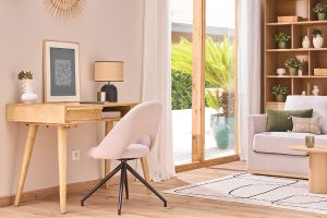 Bureau avec rangements 2 tiroirs ethnique bois manguier massif gravé L120 cm KAFFIR