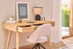 Bureau avec rangements 2 tiroirs ethnique bois manguier massif gravé L120 cm KAFFIR