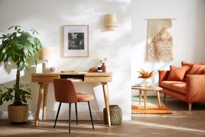 Bureau avec rangements 2 tiroirs ethnique bois manguier massif gravé L120 cm KAFFIR