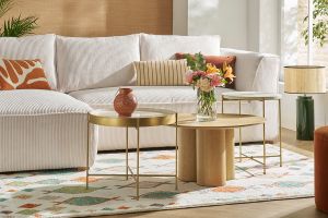 Table d'appoint design ronde en terrazzo et métal doré D40 cm MEZZO