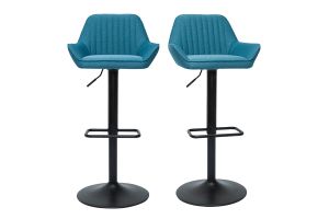 Design-Barhocker verstellbar entenblauer Stoff 2er-Set RONNIE